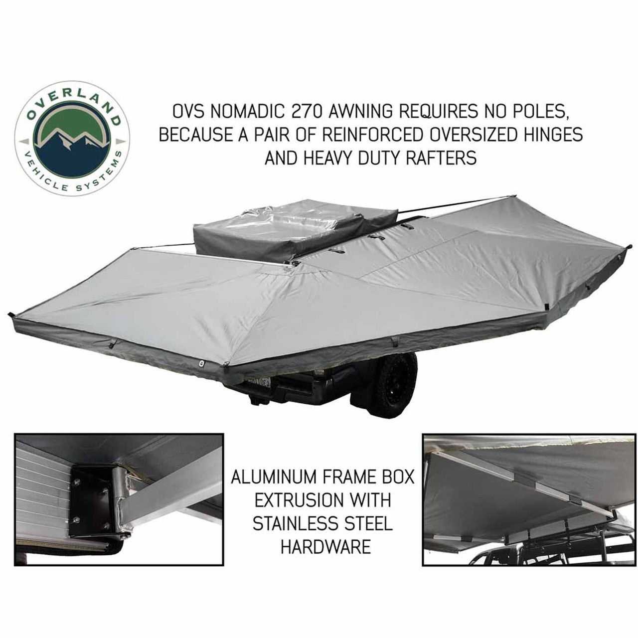 Overland Vehicle Systems HD Nomadic 270 Degree Awning - Passenger Side - Dark Gray Awning With Black Cover - Angler's Pro Tackle & Outdoors