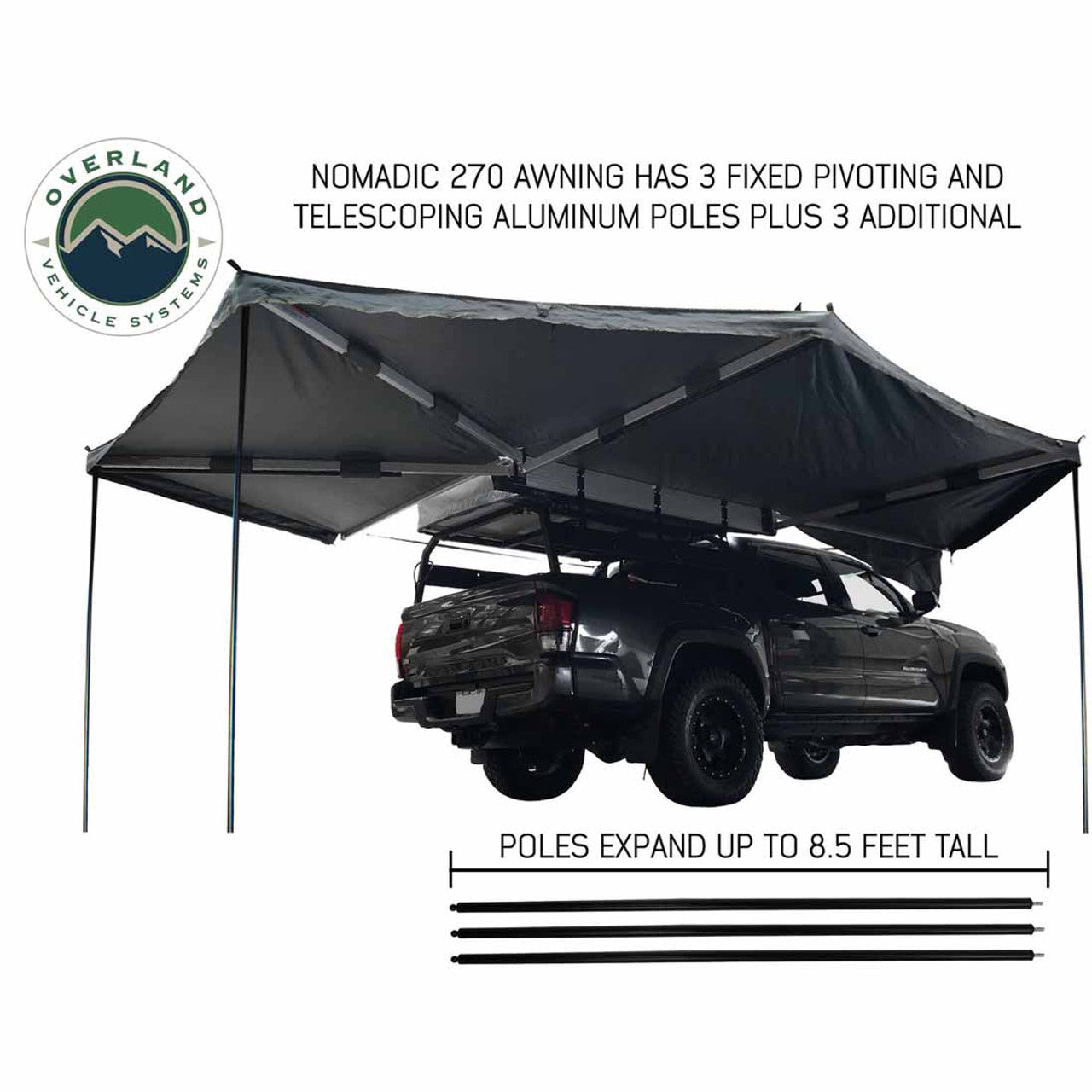 Overland Vehicle Systems HD Nomadic 270 Degree Awning - Passenger Side - Dark Gray Awning With Black Cover - Angler's Pro Tackle & Outdoors