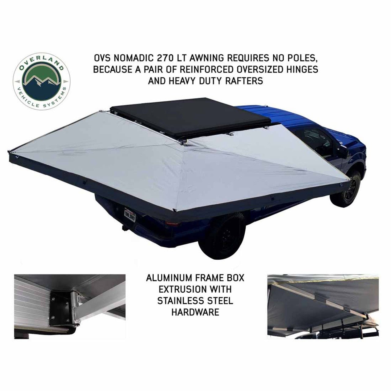 Overland Vehicle Systems HD Nomadic 270 LT Awning - Passenger Side - Dark Gray With Black Travel Cover Universal - Angler's Pro Tackle & Outdoors