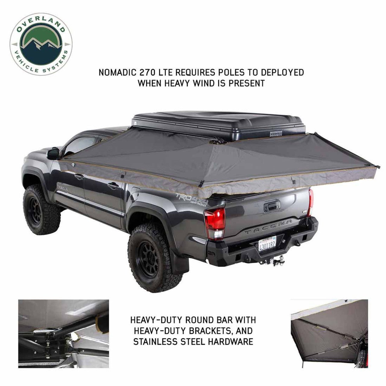 Overland Vehicle Systems HD Nomadic 270 LTE Awning - Driver Side - Dark Gray with Black Travel Cover Universal - Angler's Pro Tackle & Outdoors