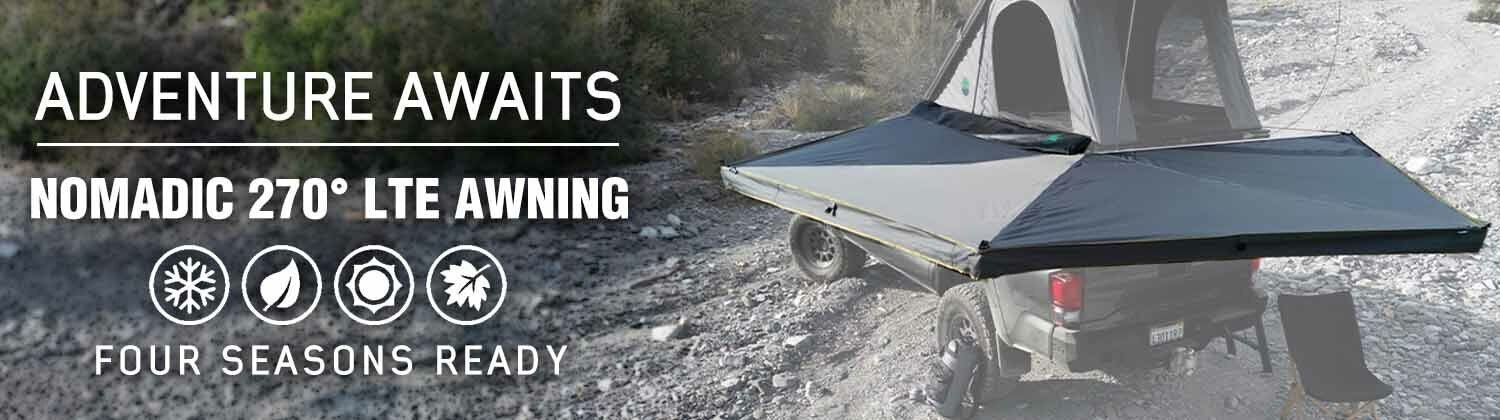 Overland Vehicle Systems HD Nomadic 270 LTE Awning - Passenger Side - Dark Gray with Black Travel Cover Universal - Angler's Pro Tackle & Outdoors