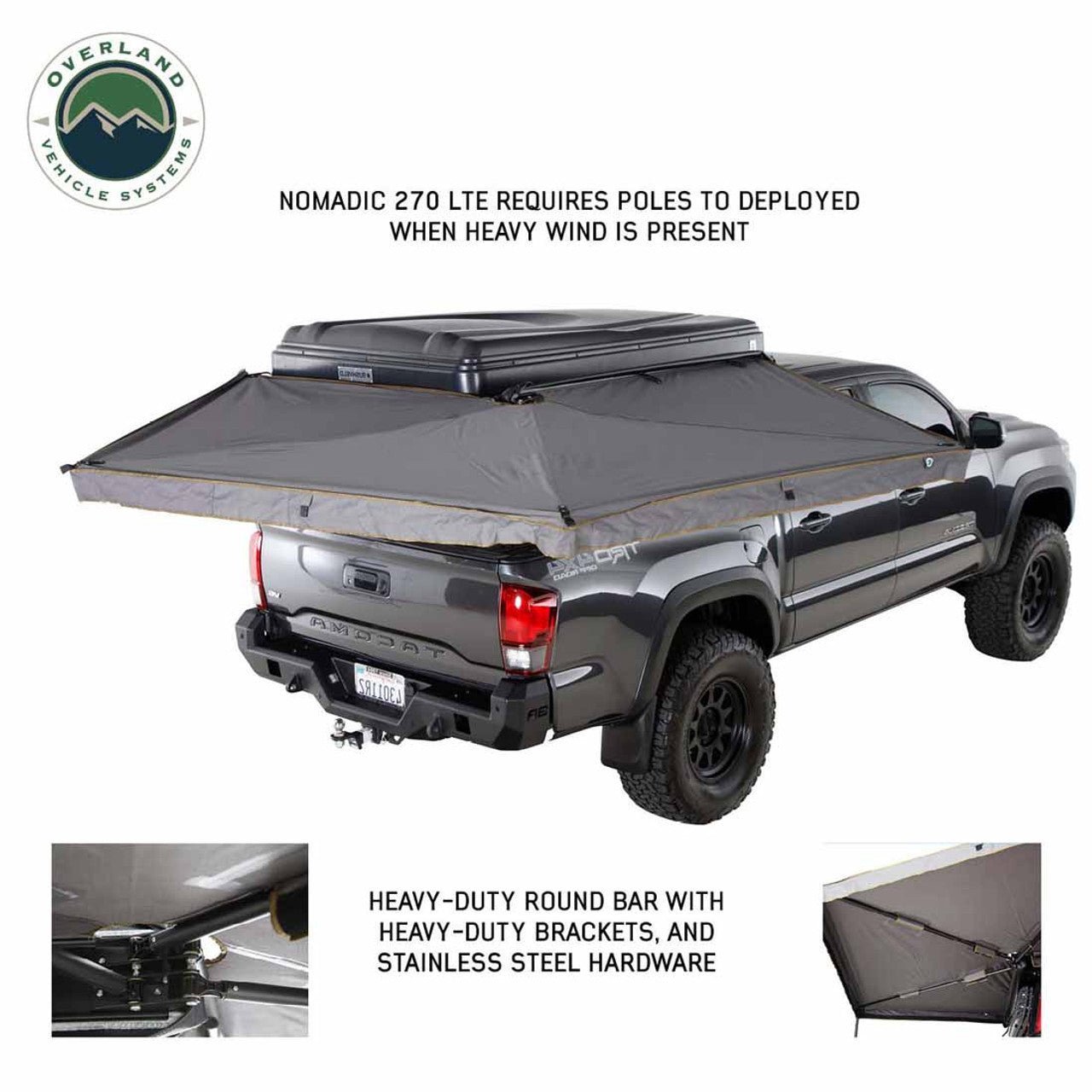 Overland Vehicle Systems HD Nomadic 270 LTE Awning - Passenger Side - Dark Gray with Black Travel Cover Universal - Angler's Pro Tackle & Outdoors