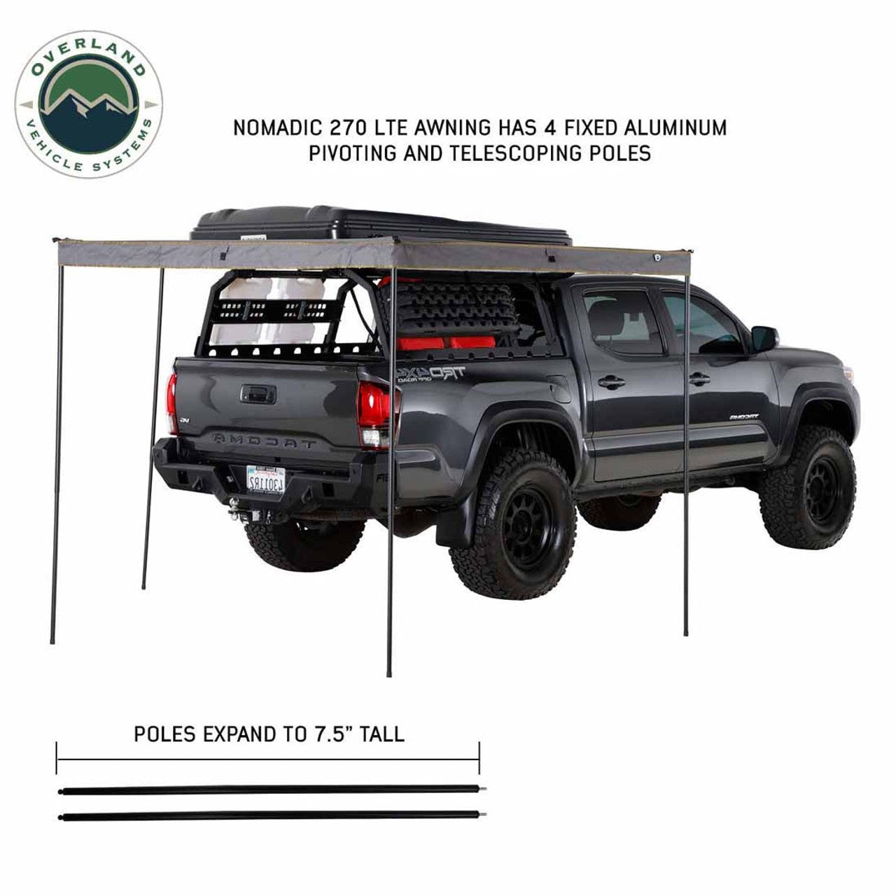 Overland Vehicle Systems HD Nomadic 270 LTE Awning - Passenger Side - Dark Gray with Black Travel Cover Universal - Angler's Pro Tackle & Outdoors