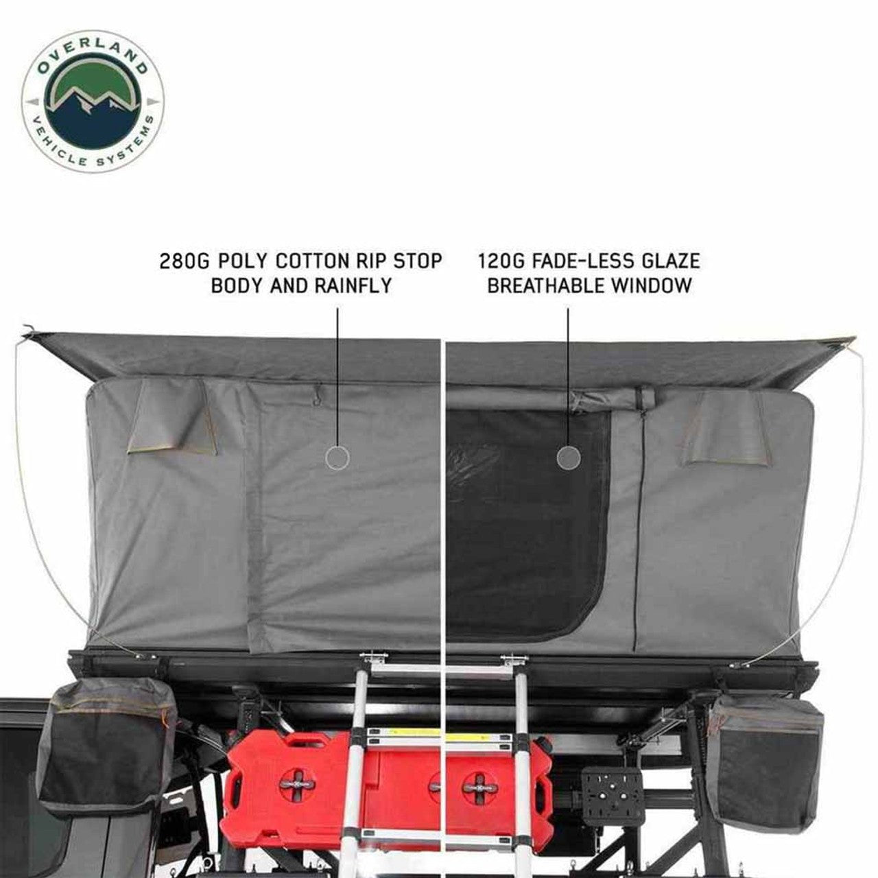 Overland Vehicle Systems HD Sidewinder Side Load Aluminum Hard Shell Roof Top Tent, Grey Body & Green Trim - Angler's Pro Tackle & Outdoors