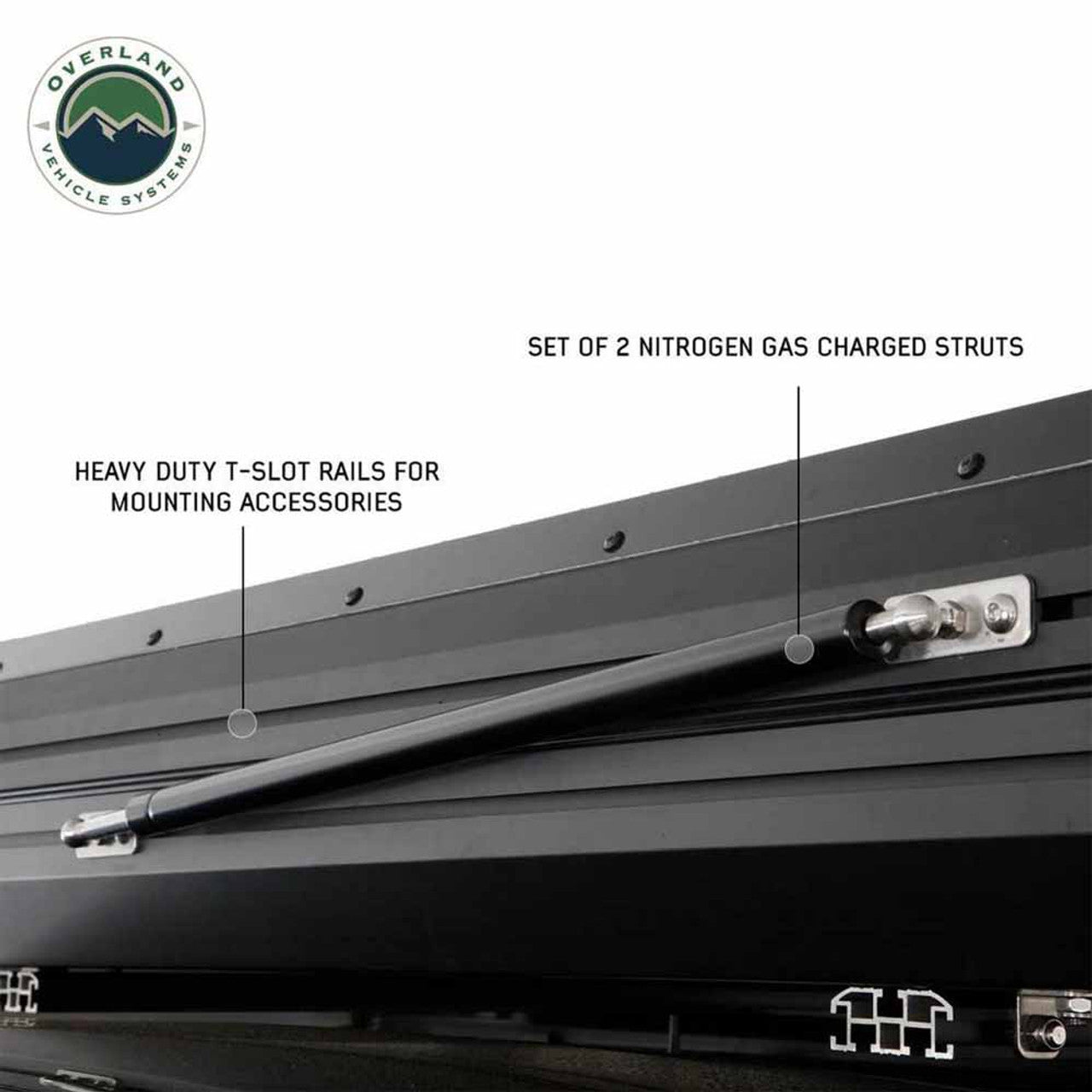 Overland Vehicle Systems HD Sidewinder Side Load Aluminum Hard Shell Roof Top Tent, Grey Body & Green Trim - Angler's Pro Tackle & Outdoors