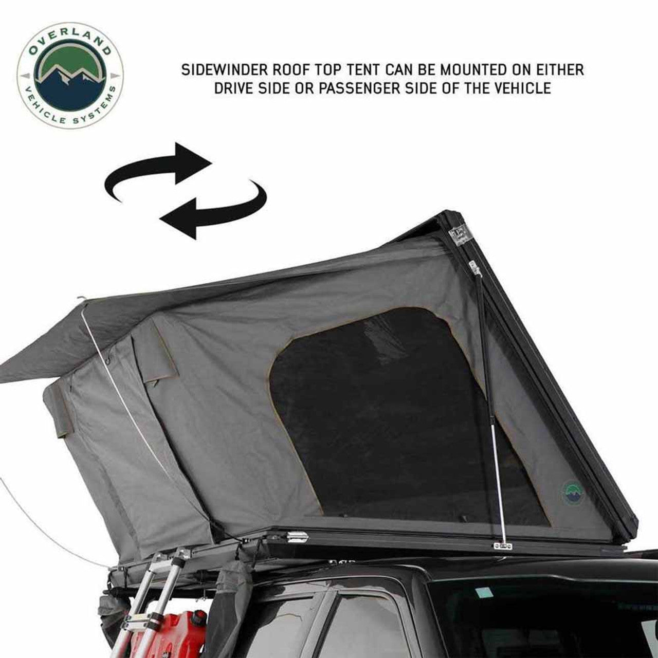 Overland Vehicle Systems HD Sidewinder Side Load Aluminum Hard Shell Roof Top Tent, Grey Body & Green Trim - Angler's Pro Tackle & Outdoors