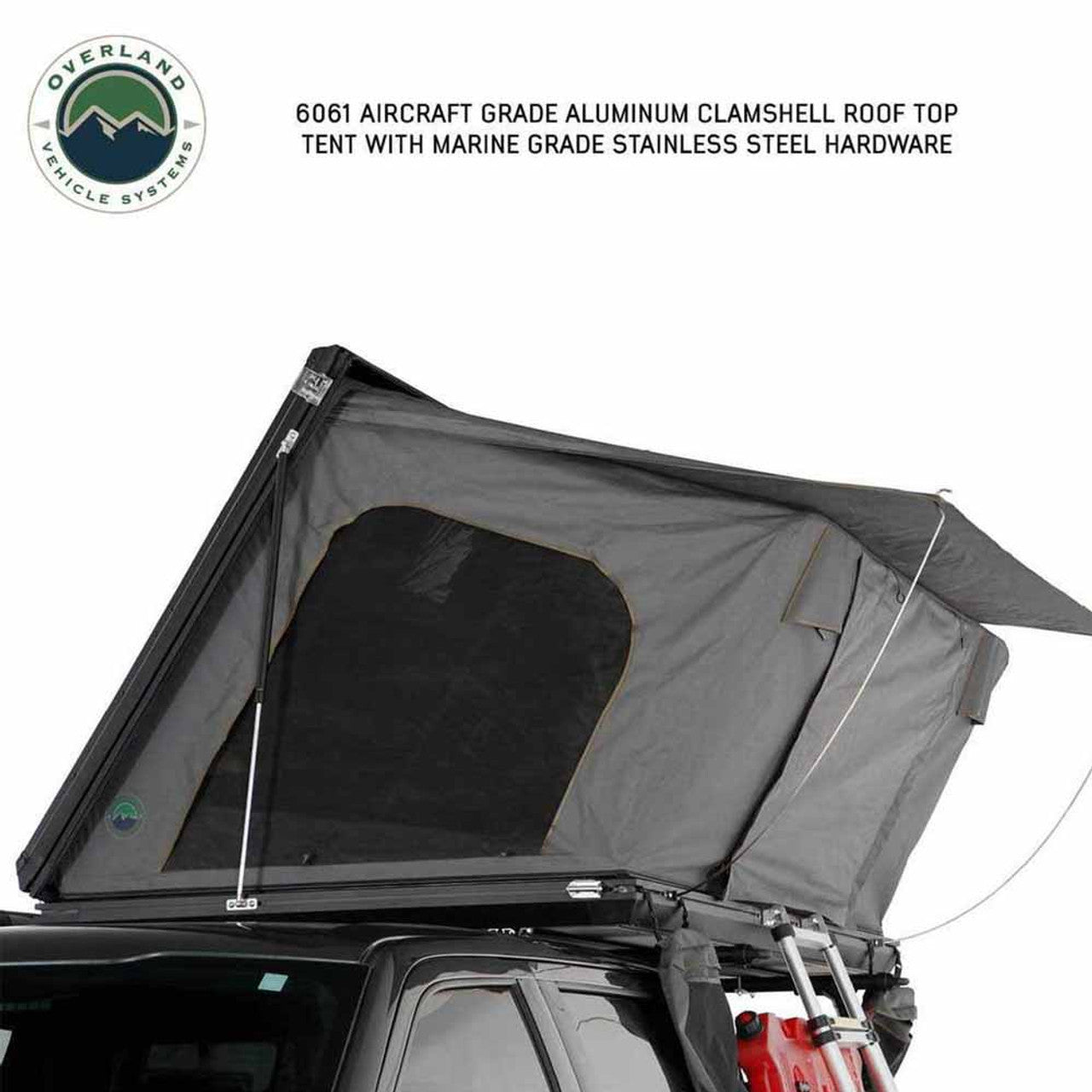 Overland Vehicle Systems HD Sidewinder Side Load Aluminum Hard Shell Roof Top Tent, Grey Body & Green Trim - Angler's Pro Tackle & Outdoors