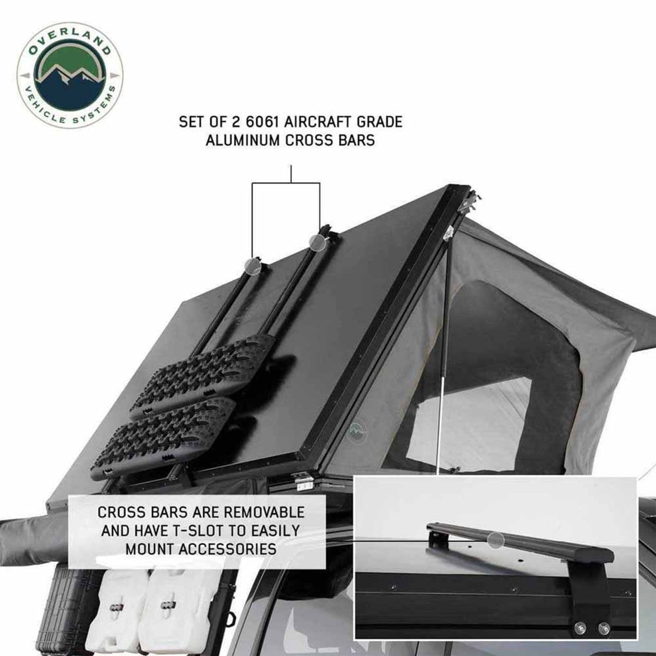 Overland Vehicle Systems HD Sidewinder Side Load Aluminum Hard Shell Roof Top Tent, Grey Body & Green Trim - Angler's Pro Tackle & Outdoors