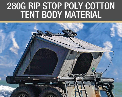 Overland Vehicle Systems HD Sidewinder Side Load Aluminum Hard Shell Roof Top Tent, Grey Body & Green Trim - Angler's Pro Tackle & Outdoors