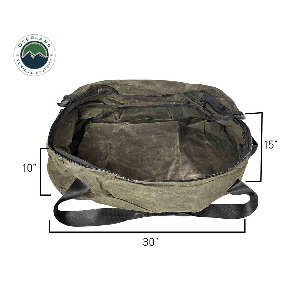 Overland Vehicle Systems Large Duffle Bag with Handle & Straps - #16 Waxed Canvas Storage - Angler's Pro Tackle & Outdoors