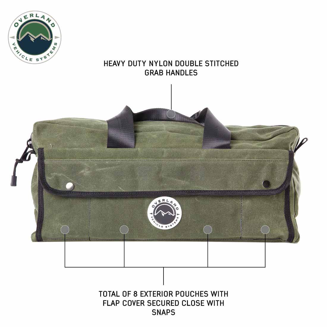 Overland Vehicle Systems Small Duffle Bag with Handle & Straps - #16 Waxed Canvas Storage - Angler's Pro Tackle & Outdoors