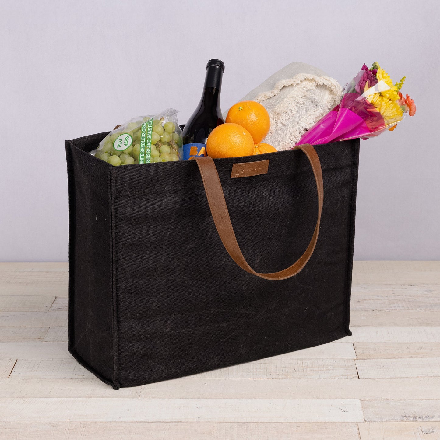 Picnic Time Market Waxed Canvas Tote with Leatherette Handles