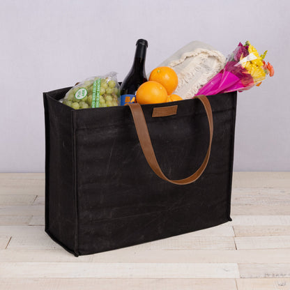 Picnic Time Market Waxed Canvas Tote with Leatherette Handles