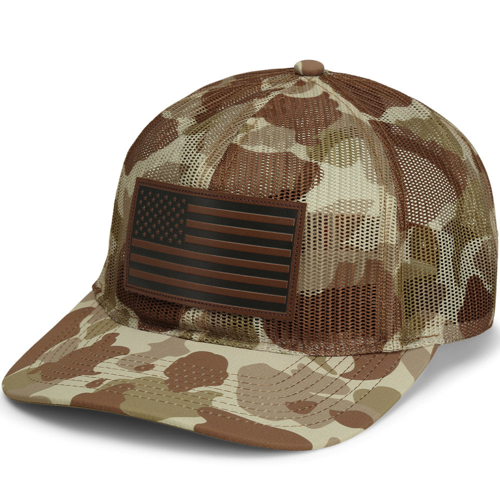 Paramount Outdoors Old School Desert Camo All Mesh Leather Patch American Flag Hat