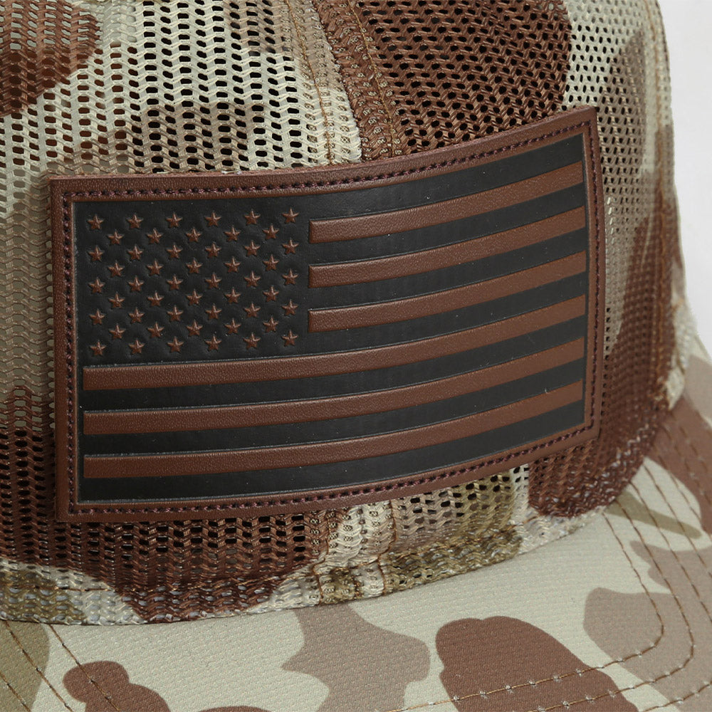 Paramount Outdoors Old School Desert Camo All Mesh Leather Patch American Flag Hat