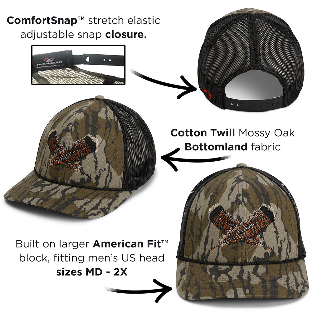 Paramount Outdoors Mossy Oak Bottomland Turkey Feather Meshback Cap