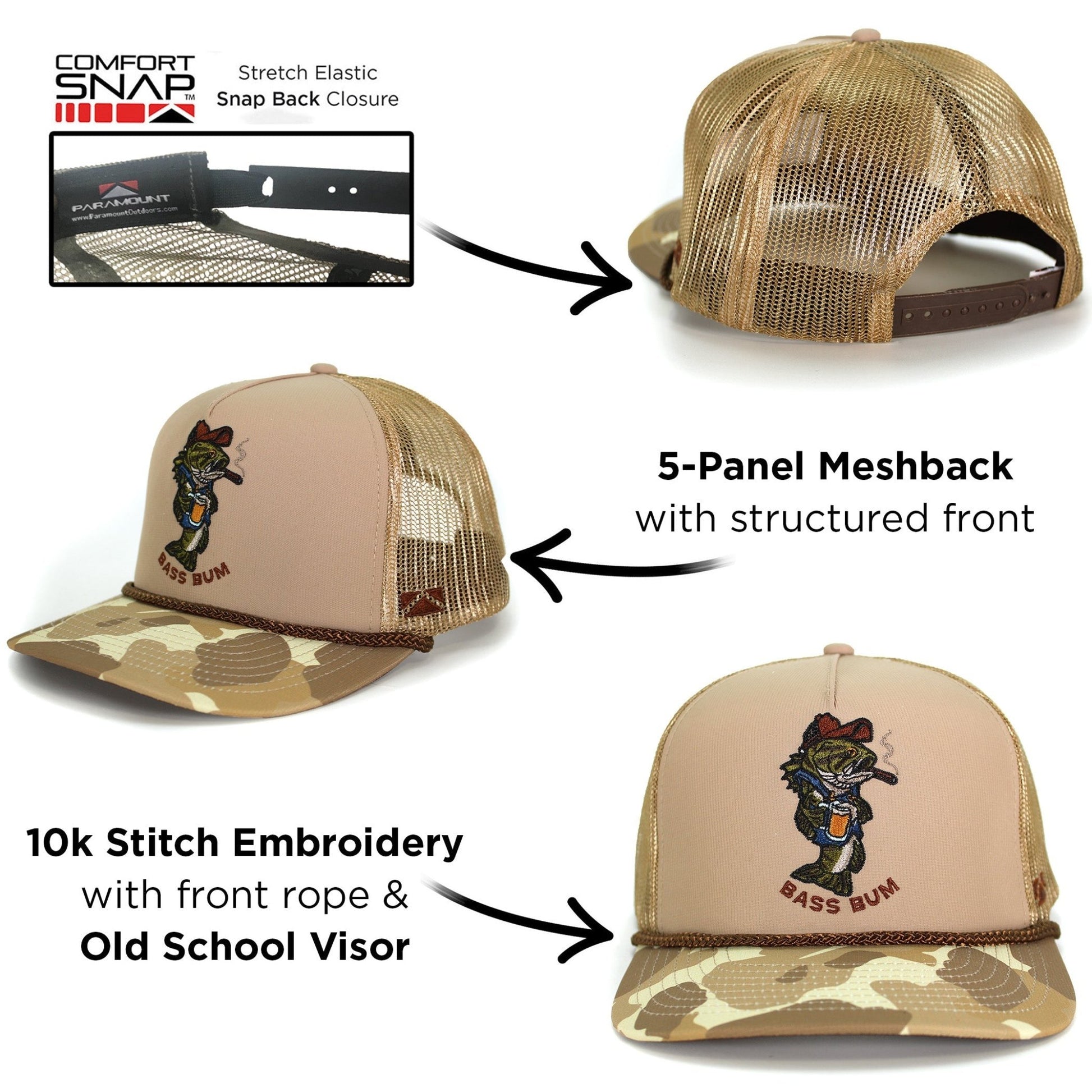 Paramount Outdoors Bass Bum 5 - Panel Bass Fishing Hat - Angler's Pro Tackle & Outdoors