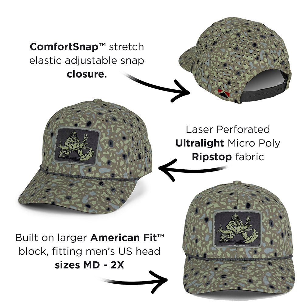 Paramount Outdoors Big Foot Squatch Perforated Fishing 6 - Panel Rope Cap Tan - Angler's Pro Tackle & Outdoors