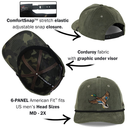 Paramount Outdoors Corduroy Mallard Drake 6 - Panel Performance Cap - Angler's Pro Tackle & Outdoors