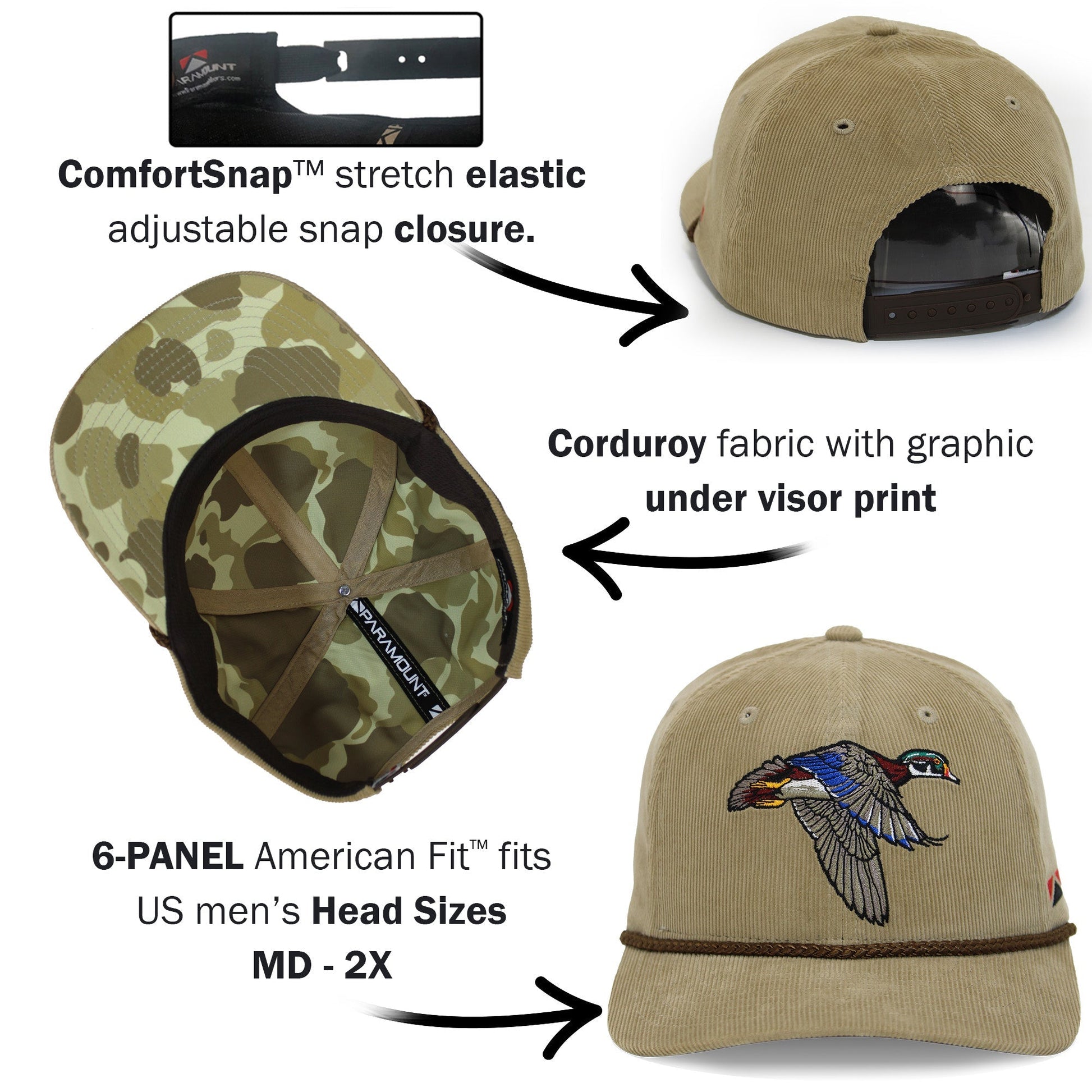 Paramount Outdoors Corduroy Wood Duck 6 - Panel Performance Cap - Angler's Pro Tackle & Outdoors