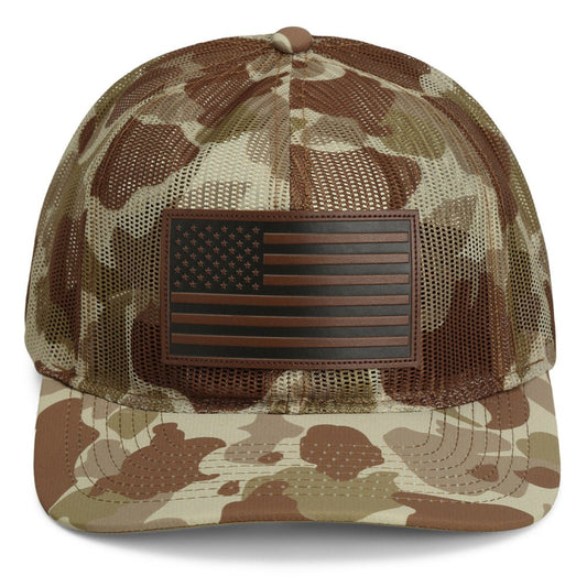 Paramount Outdoors Old School Desert Camo All Mesh Leather Patch American Flag Hat - Angler's Pro Tackle & Outdoors