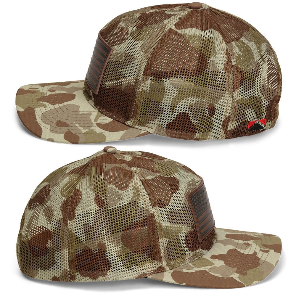 Paramount Outdoors Old School Desert Camo All Mesh Leather Patch American Flag Hat - Angler's Pro Tackle & Outdoors