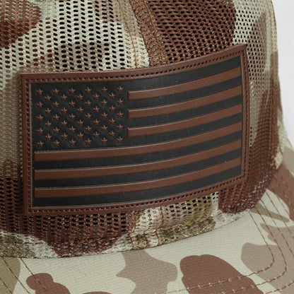 Paramount Outdoors Old School Desert Camo All Mesh Leather Patch American Flag Hat - Angler's Pro Tackle & Outdoors