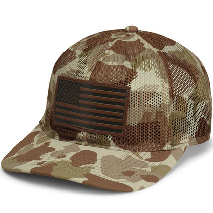 Paramount Outdoors Old School Desert Camo All Mesh Leather Patch American Flag Hat - Angler's Pro Tackle & Outdoors