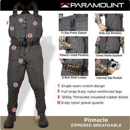 Paramount Outdoors PINNACLE Zippered Breathable Camo Wader 1200g - Angler's Pro Tackle & Outdoors