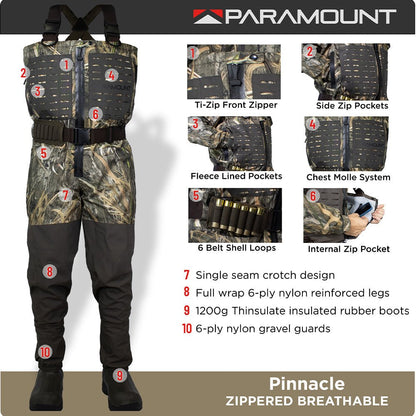 Paramount Outdoors PINNACLE Zippered Breathable Camo Wader 1200g - Angler's Pro Tackle & Outdoors