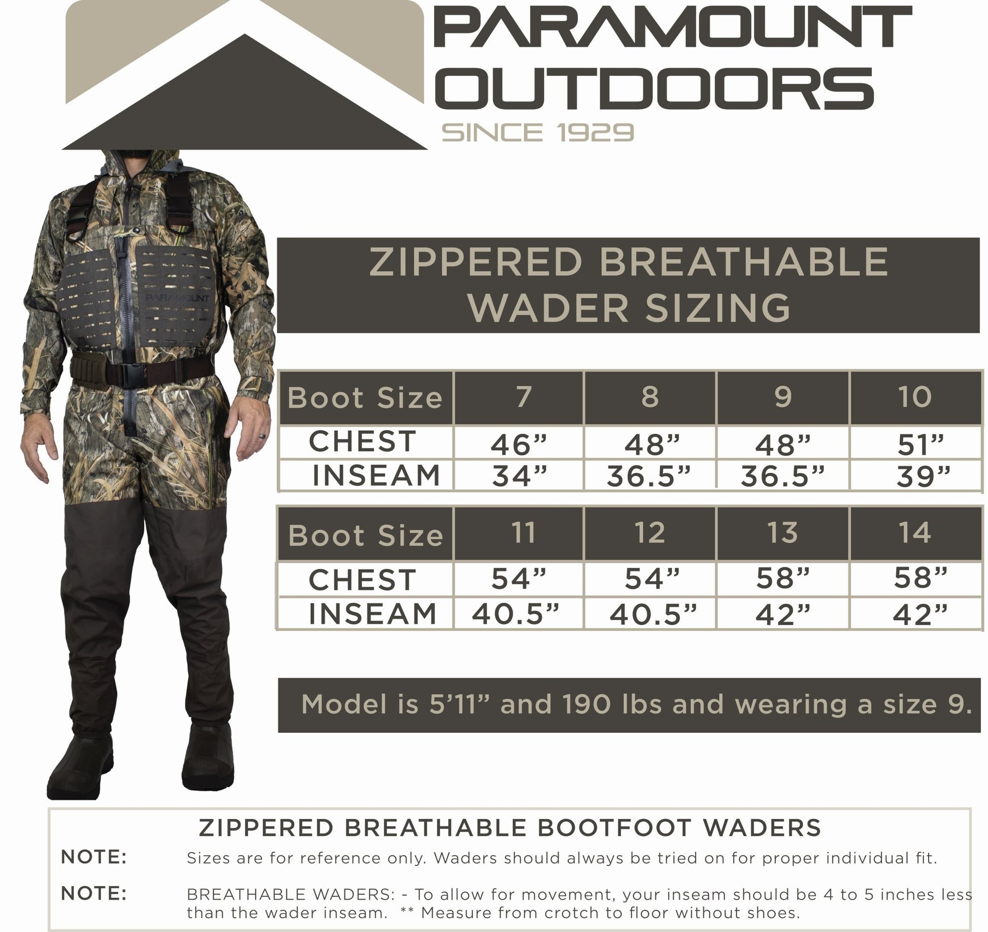 Paramount Outdoors PINNACLE Zippered Breathable Camo Wader 1200g - Angler's Pro Tackle & Outdoors