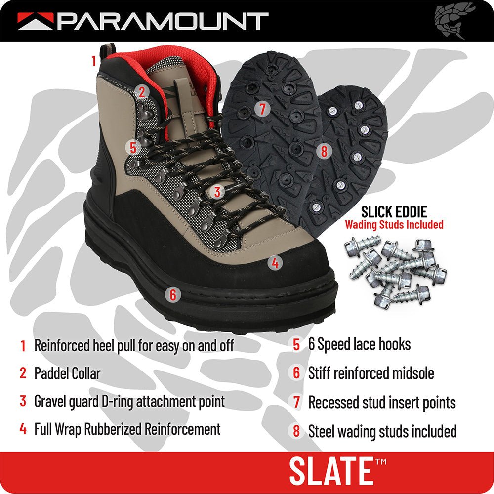 Paramount Outdoors Slate Cleated Rubber Bottom Wading Boots - Angler's Pro Tackle & Outdoors