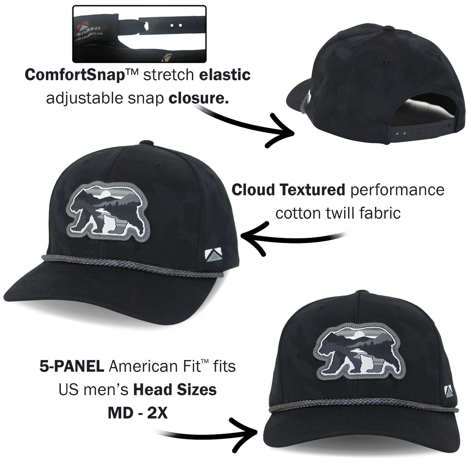 Paramount Outdoors Sunset Bear Cloud Texture 5 - Panel Rope Cap - Angler's Pro Tackle & Outdoors