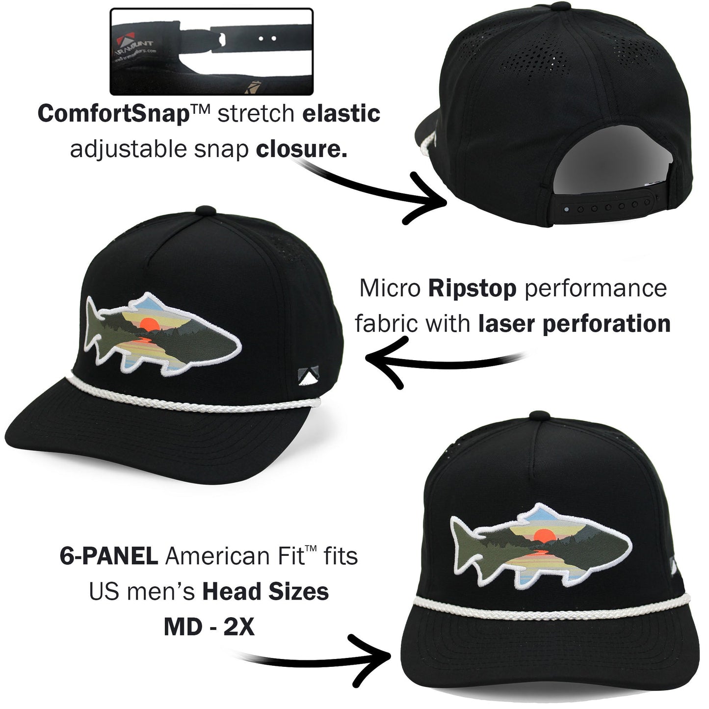 Paramount Outdoors Sunset Fish Silhouette 5 - Panel Performance Rope Cap - Angler's Pro Tackle & Outdoors