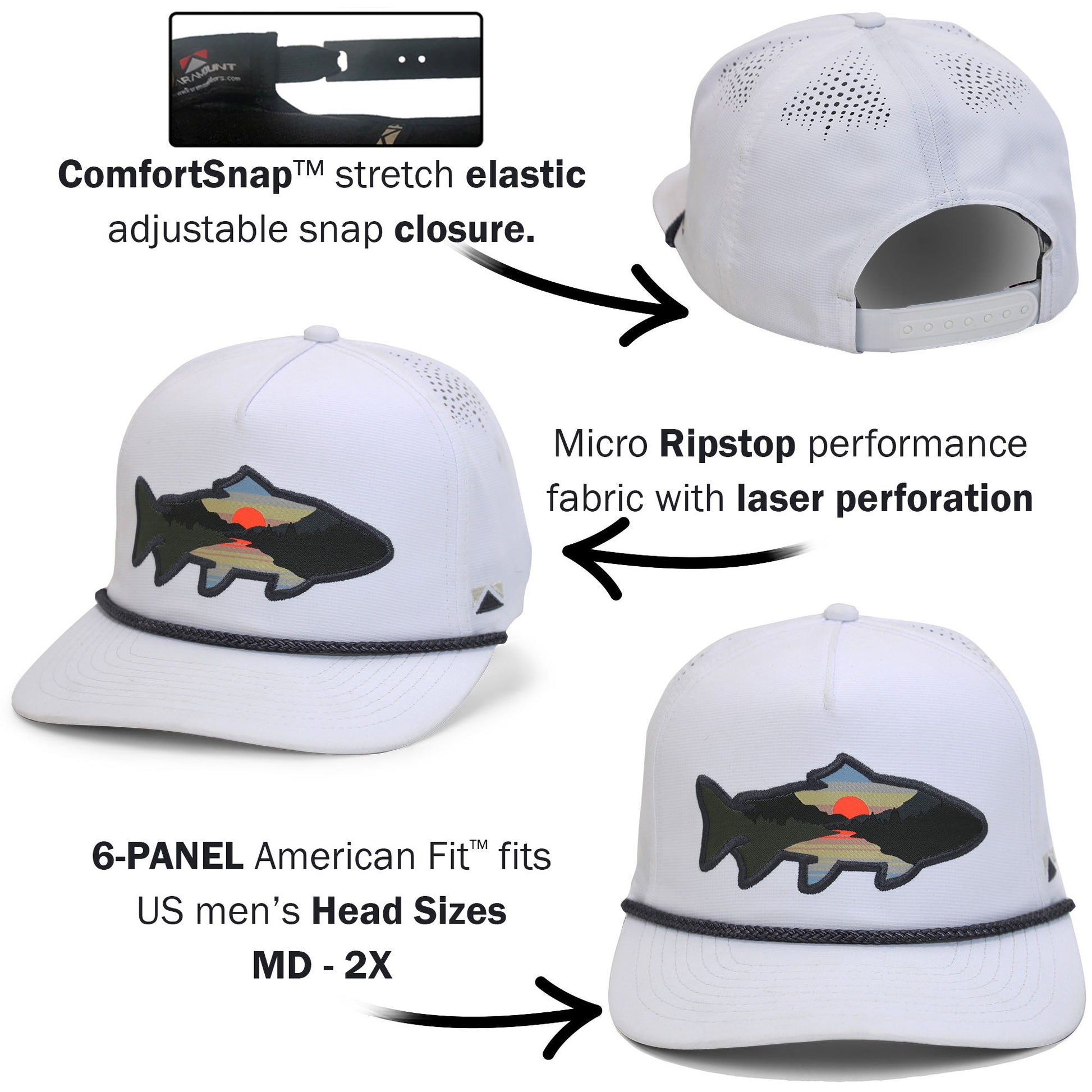 Paramount Outdoors Sunset Fish Silhouette 5 - Panel Performance Rope Cap - Angler's Pro Tackle & Outdoors