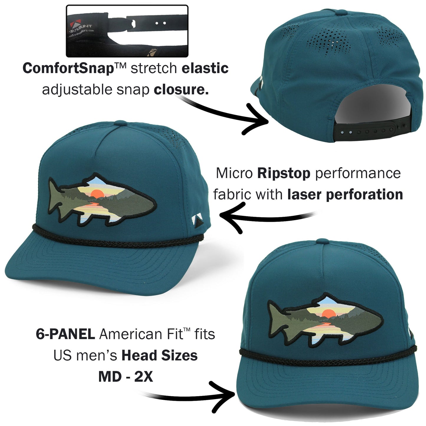 Paramount Outdoors Sunset Fish Silhouette 5 - Panel Performance Rope Cap - Angler's Pro Tackle & Outdoors