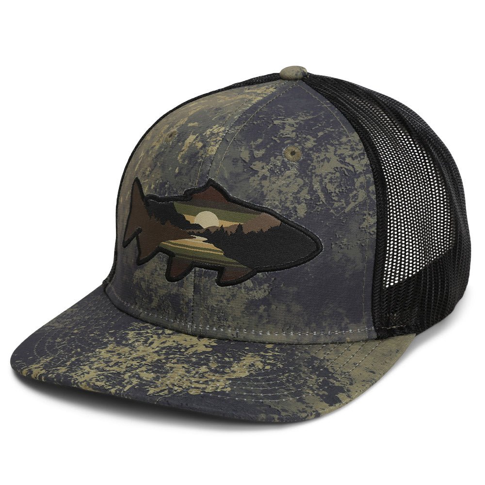 Paramount Outdoors Sunset Trout Fly Fishing Mesh Back Hat Fish Mountain Silhouette - Angler's Pro Tackle & Outdoors