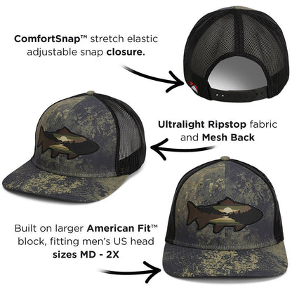 Paramount Outdoors Sunset Trout Fly Fishing Mesh Back Hat Fish Mountain Silhouette - Angler's Pro Tackle & Outdoors