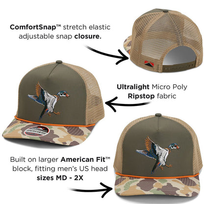 Paramount Outdoors Wood Duck Hat Rope Cap 5 - Panel Ridgeline Mesh Back - Angler's Pro Tackle & Outdoors