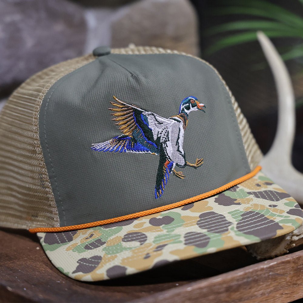 Paramount Outdoors Wood Duck Hat Rope Cap 5 - Panel Ridgeline Mesh Back - Angler's Pro Tackle & Outdoors