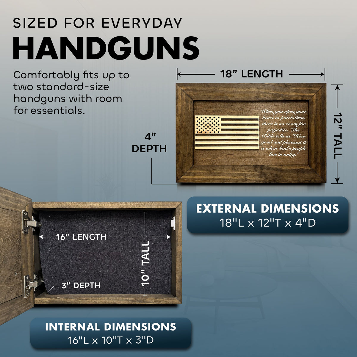 Bellewood Designs - American Flag Decorative Wall-Mounted Gun Cabinet (Jacobean)