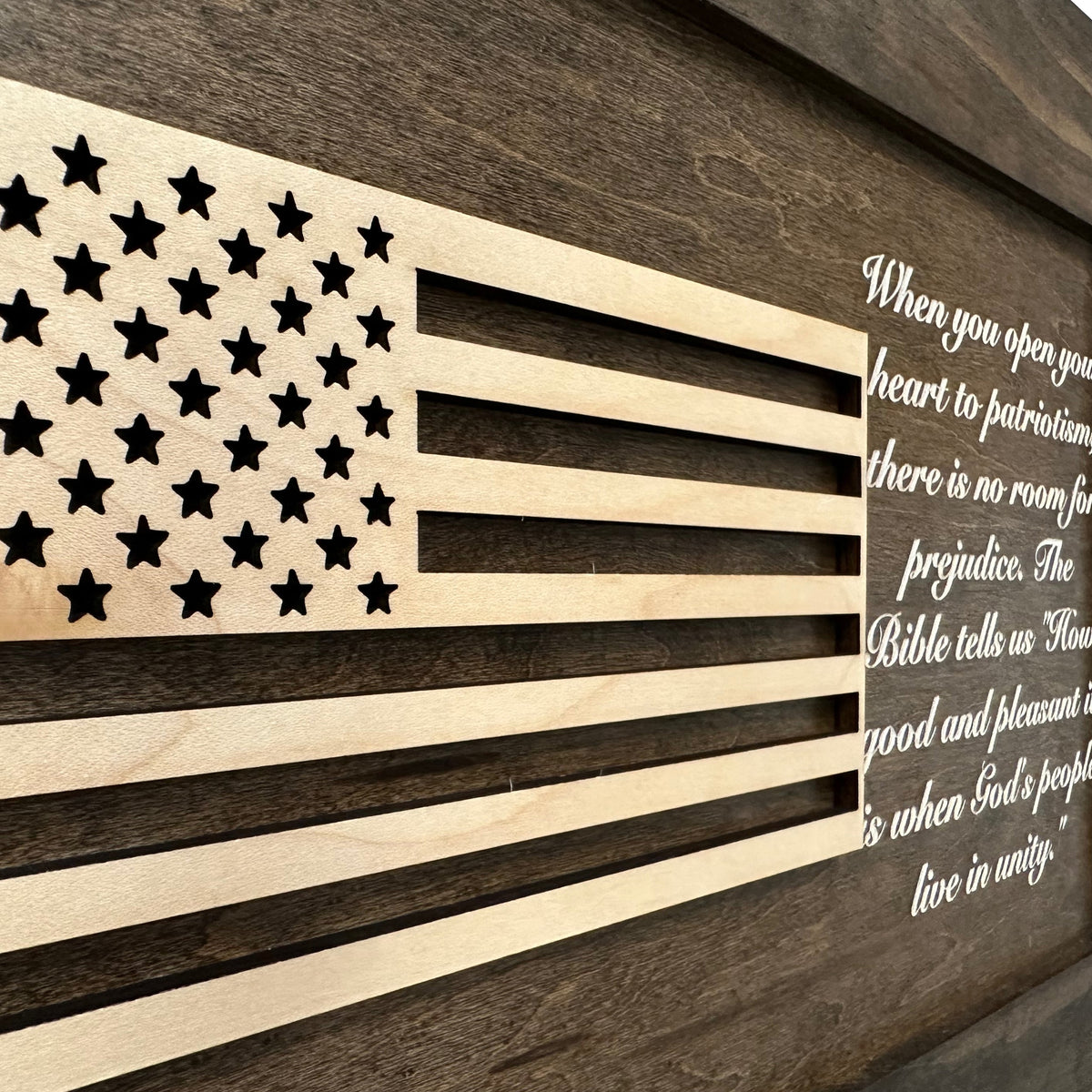 Bellewood Designs - American Flag Decorative Wall-Mounted Gun Cabinet (Jacobean)