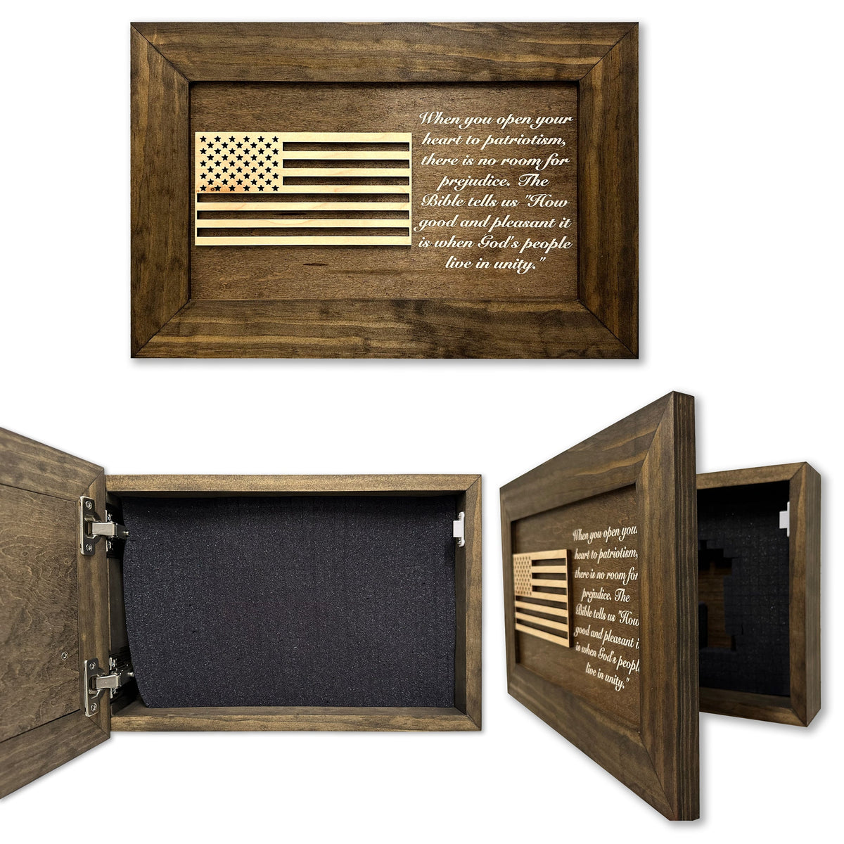 Bellewood Designs - American Flag Decorative Wall-Mounted Gun Cabinet (Jacobean)