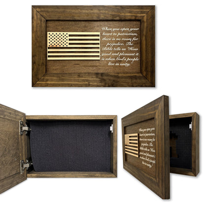 Bellewood Designs - American Flag Decorative Wall-Mounted Gun Cabinet (Jacobean)