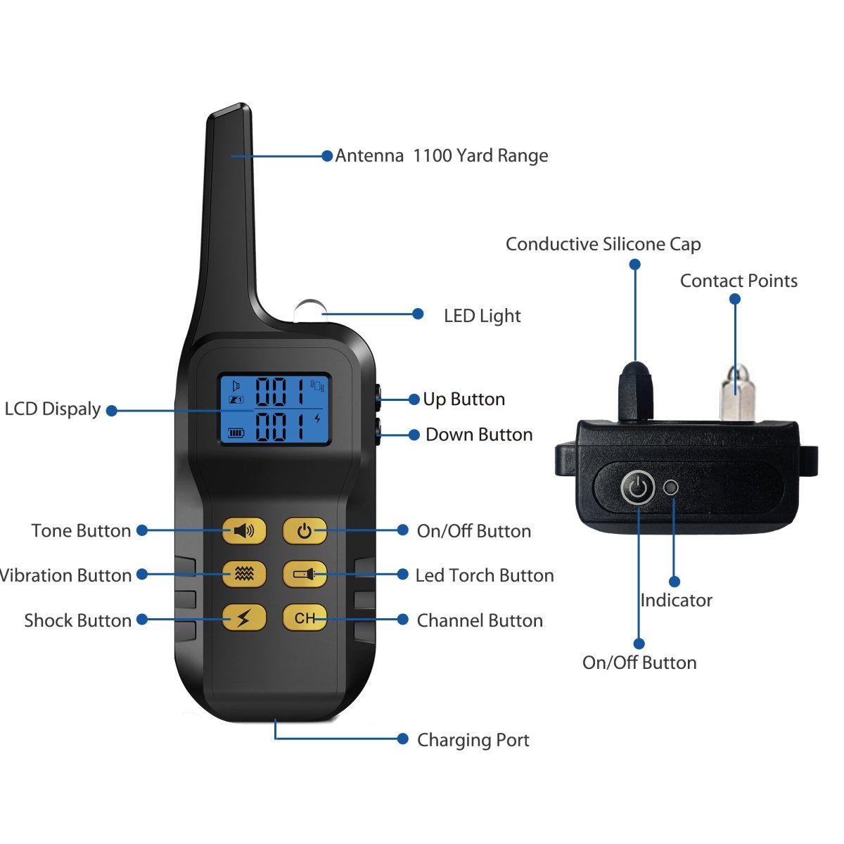 Pawious - Dog Training E - Collar T720 for Hunting - 3300ft Range, IPX68 Waterproof, LED Mode, 2 Dog Set - Angler's Pro Tackle & Outdoors