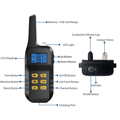 Pawious - Dog Training E - Collar T720 for Hunting - 3300ft Range, IPX68 Waterproof, LED Mode, 2 Dog Set - Angler's Pro Tackle & Outdoors