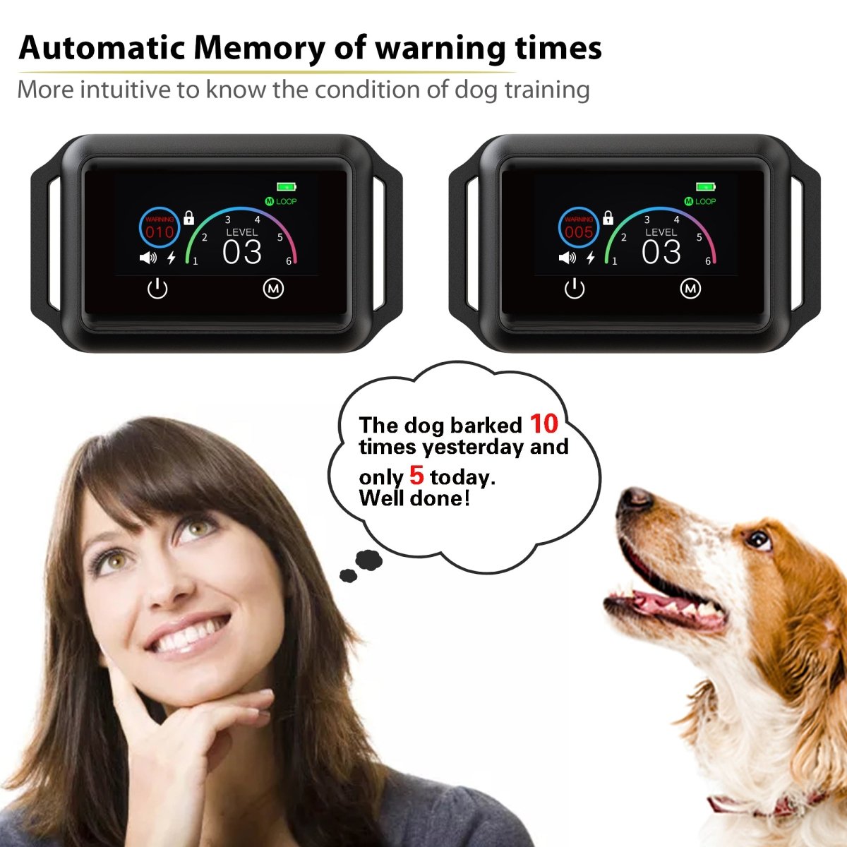 Pawious - Smart Dog Bark Collar B800 Black - Rechargeable, Waterproof IPX68, Small to Large Dogs, Adjustable 5 - 22in, Color Display - Angler's Pro Tackle & Outdoors