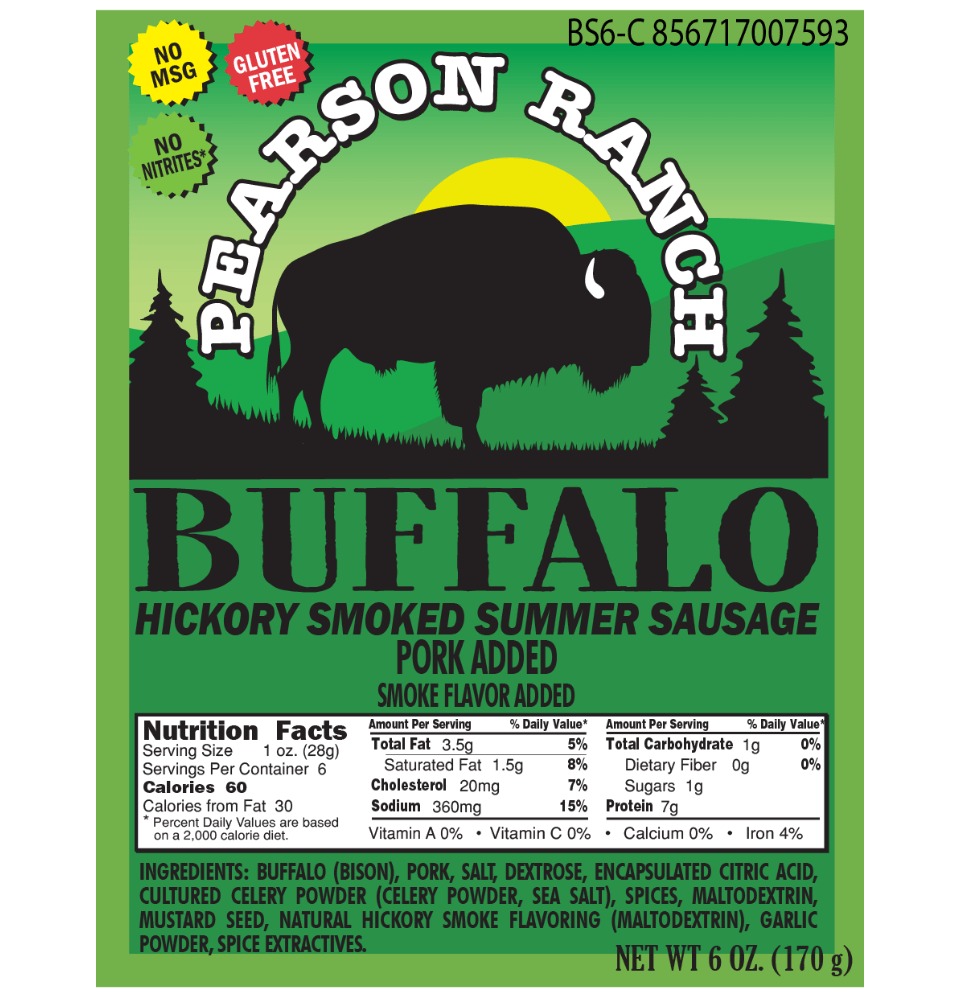 Pearson Ranch - Buffalo Hickory Smoked Summer Sausage (6 oz.) - Angler's Pro Tackle & Outdoors