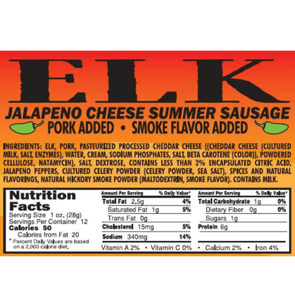 Pearson Ranch - Elk Jalapeno Cheese Summer Sausage (12 oz.) - Angler's Pro Tackle & Outdoors