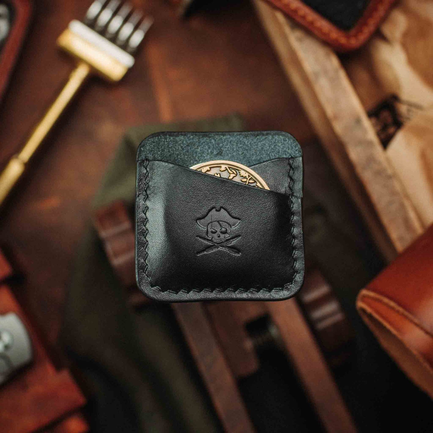 Pirate Goods Double Coin Holder - Peso Pocket Duo | Challenge Coin Case | Handcrafted Leather